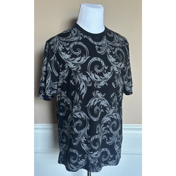 Versace Leafy Baroque Cotton Jersey T-Shirt Black/Gray 3XL 1019460 NWT $625 - Picture 3 of 14